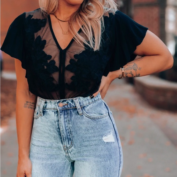 UNCONDITIONAL EMBROIDERED BODYSUIT (BLACK) - Picture 2 of 5